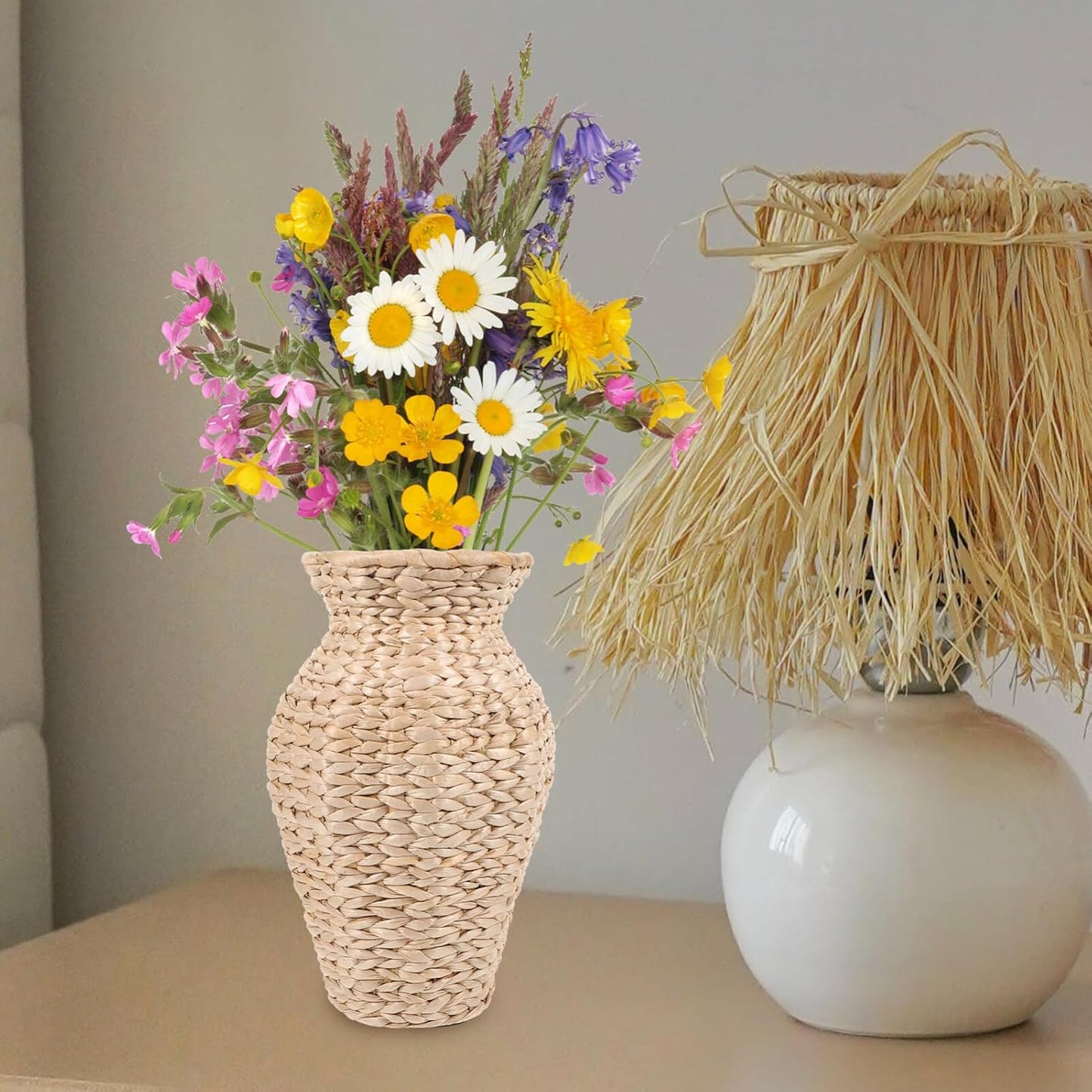 Alipis Rattan Vase Country Style Woven Plant Basket Rustic Vase Hand Woven Dried Vase for Home Decoration