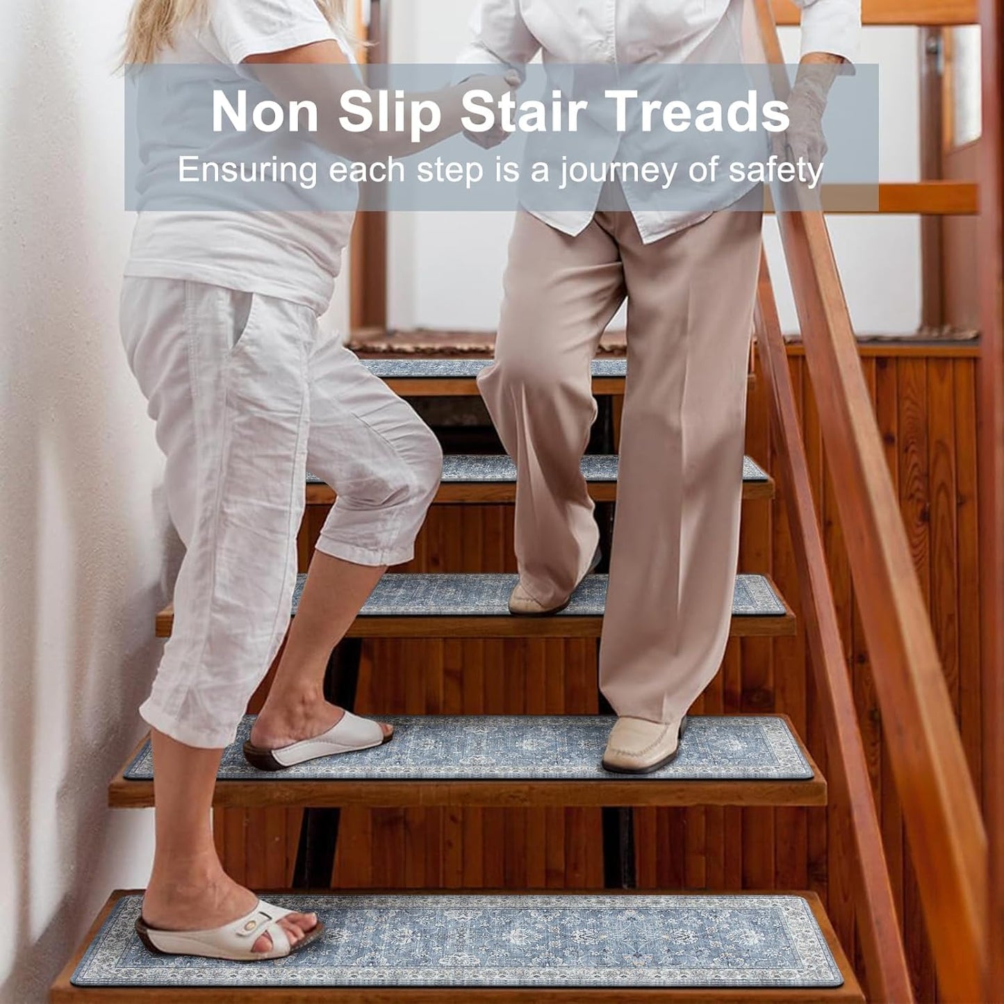 OJIA Stair Treads for Wooden Steps Indoor Washable Stair Carpet Non-Slip 15PCS 30"x8" Rubber Backing Stair Mats Stair Runners for Kids, Elders and Dogs, Staircase Step Treads Stair Covers