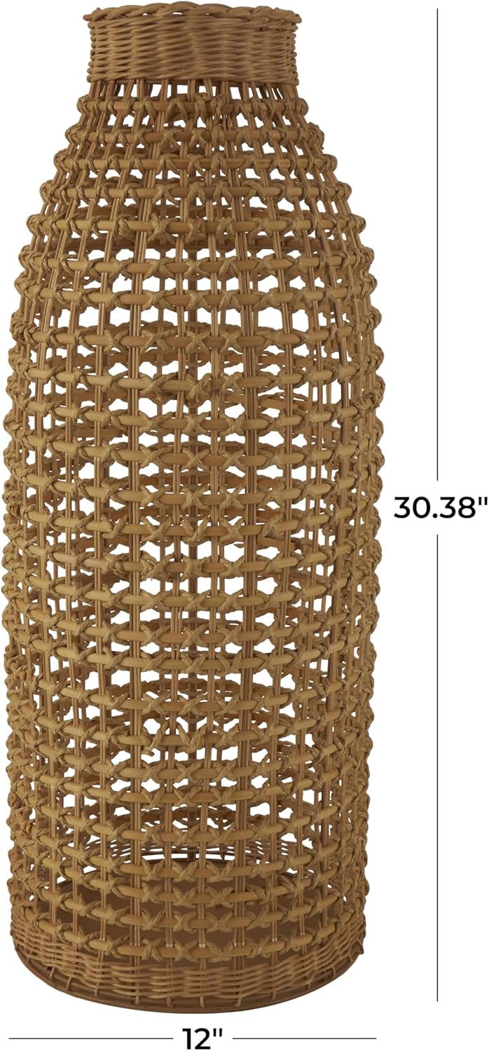 Deco 79 Rattan Handmade Decorative Vase Woven Centerpiece Vase with Open Framed Grid Design, Vase for Home Decoration 12" x 12" x 30", Brown