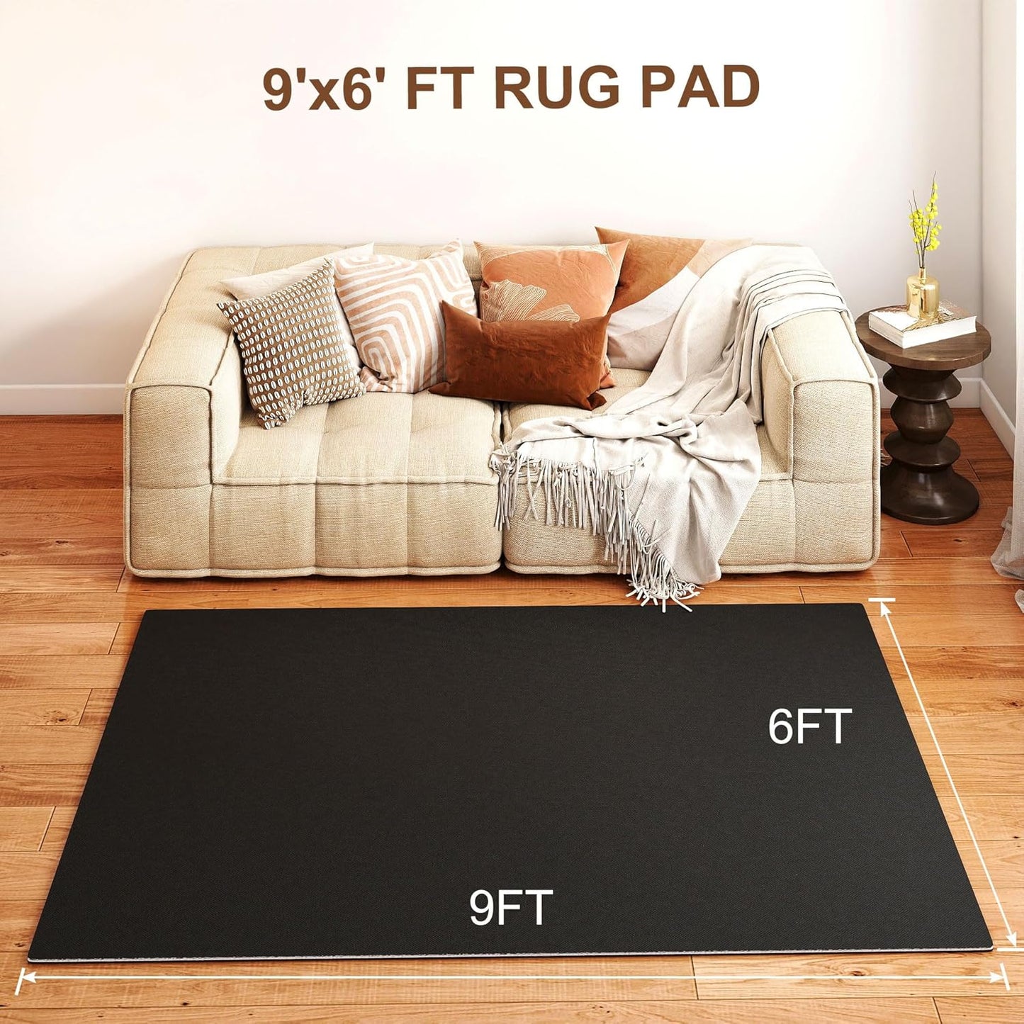 Docred 1/2" Thick Foam Non-Slip Rug Pad,Under Rug Mat, 9x6 Ft Carpet Protector Mats for Under Area Rugs, Cushioned Gripper Pads, Carpet Runners, Hardwood Floors Protection