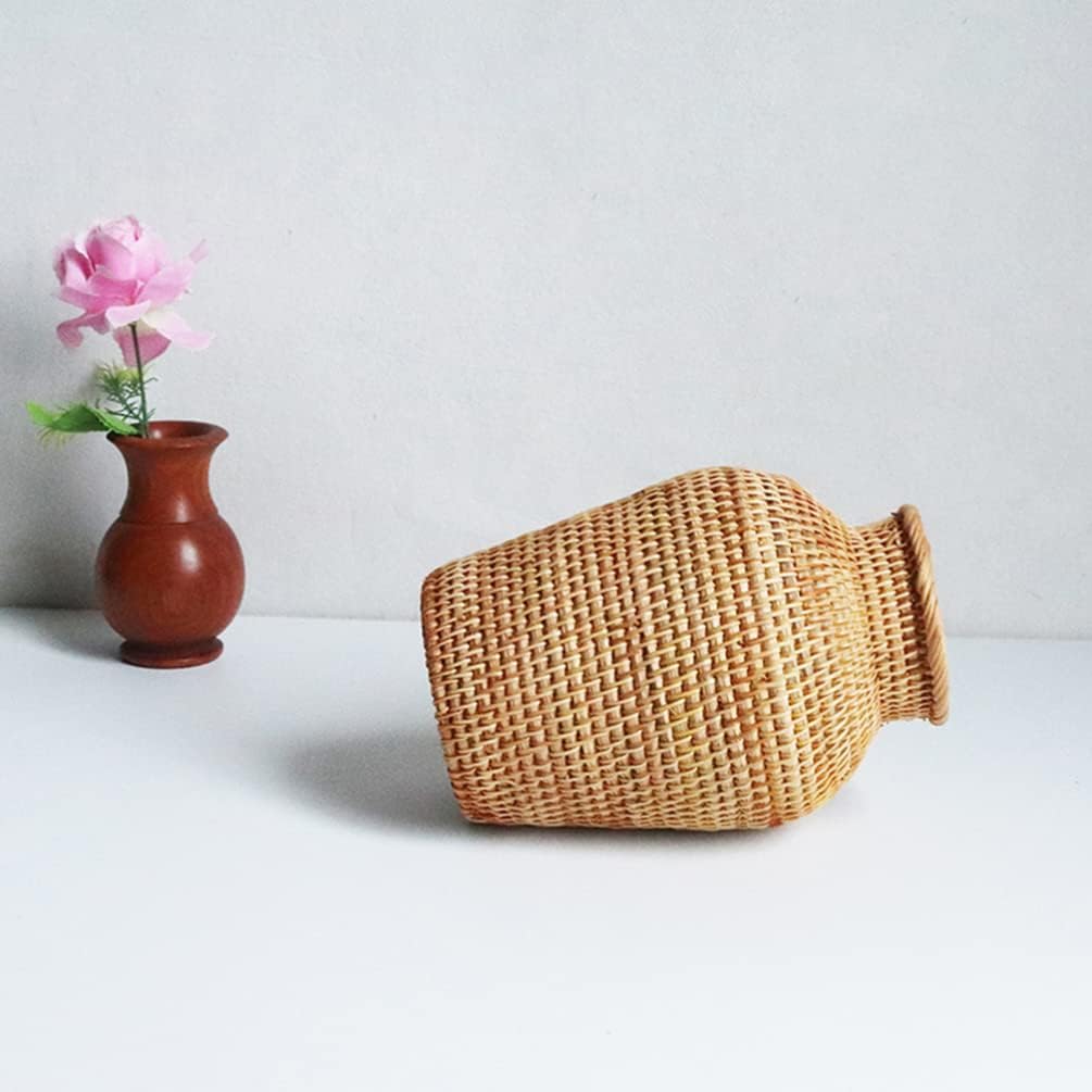 VOSAREA Rattan Vase Country Style Woven Plant Holder Basket Rustic Vase Hand Woven Dried Vase for Home Decoration
