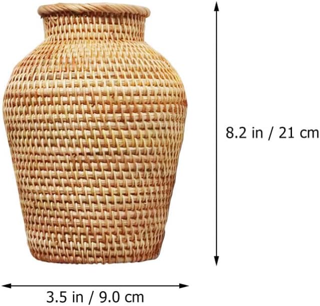 Wicker Flower Basket Vase Rustic Rattan Plant Holder Basket Woven Straw Dried Flower Vase Country Style Decorative Vase French Tall Floor Vase for Bathroom Bedroom Living Room