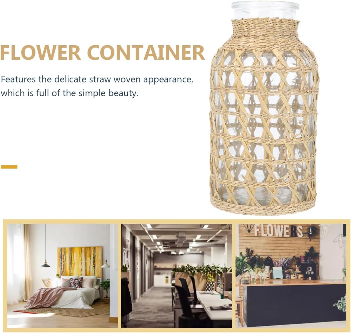 Round Glass Vase Glass Flower Vase Rattan Woven Dried Flower Vase Rustic Flower Bottle Floral Arrangement Holder Floral Container for Home Table Centerpiece Party Decor L Rustic Table Decor