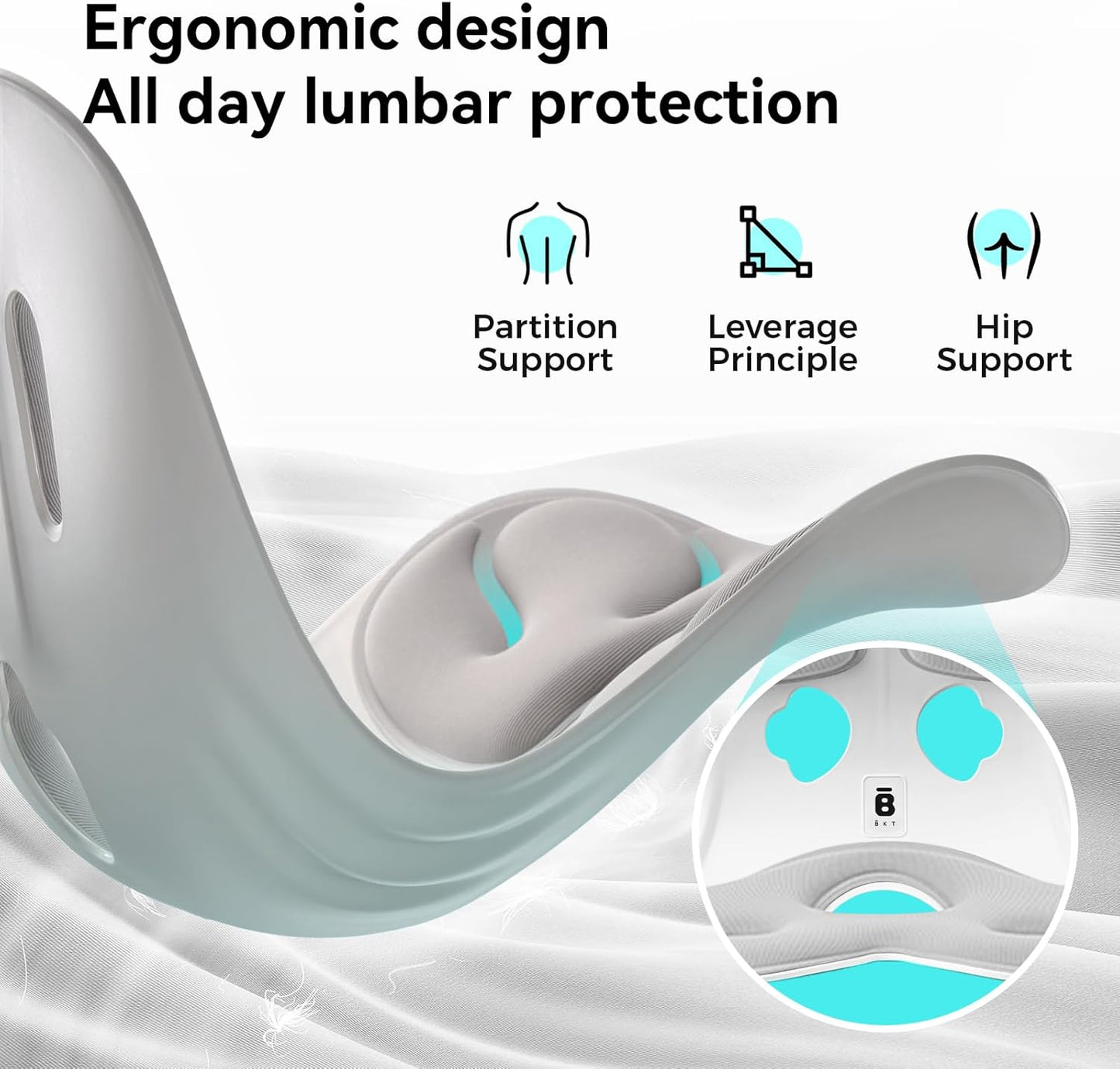 BKT Seat Cushion Chair Ergonomic Office Chair Cushions Lumbar Support for Seat Pillow Ideal for Students Office Workers Nursing Mothers Long Sitting Outdoor Fishing Floor (Grey)