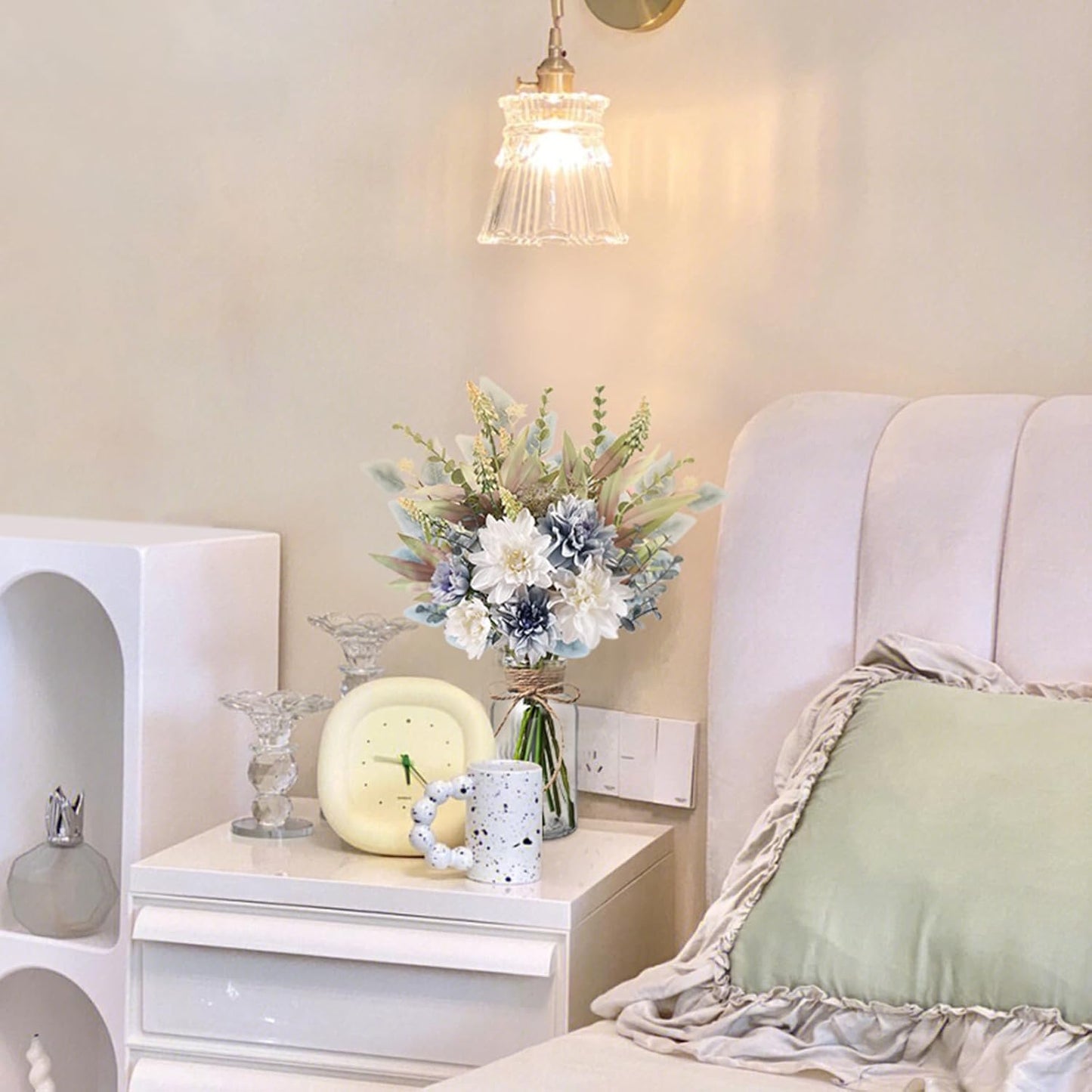 Fake Flowers in Vase Artificial Flowers Coffee Table Decor, Faux Flowers in Vase, Flower Arrangements Artificial Plants Silk Flowers for Home Decor Indoor Centerpiece Table Decorations (Blue White)