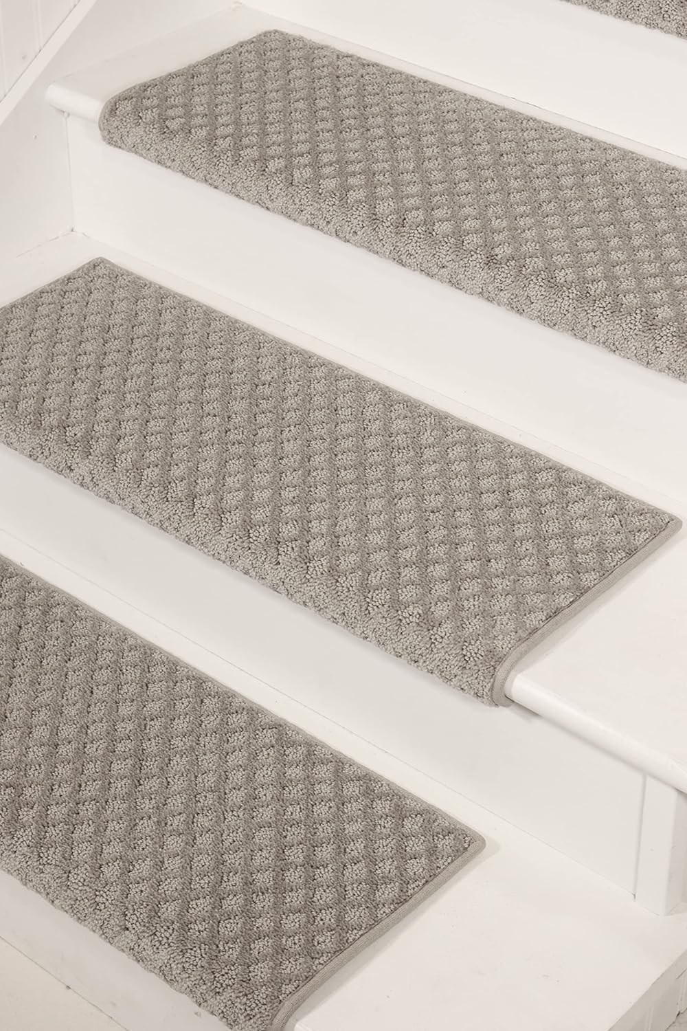 Oak Valley Designs™ Rounded Bullnose Carpet Stair Treads - Anti Slip Indoor Stair Mats for Wooden Stairs, Style: Bayside Charm, Crystal Canyon 27" W X 9.75" D (Set of 4)