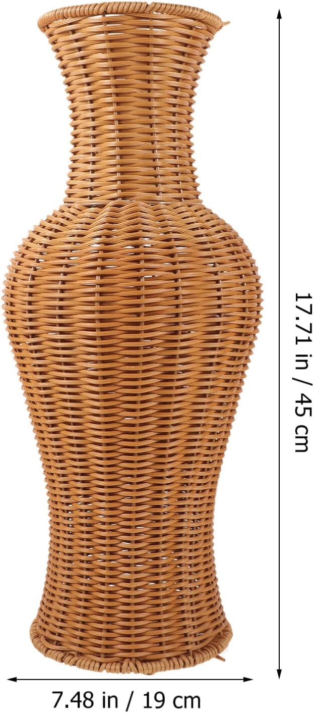 Rattan Woven Flower Vase - Elegant Rattan Vase Home Decor for Dried Flowers - Artificial Wicker Floor Vase for Home Office Decoration, Rustic Boho Design, 45X19cm/17.71X7.48inch