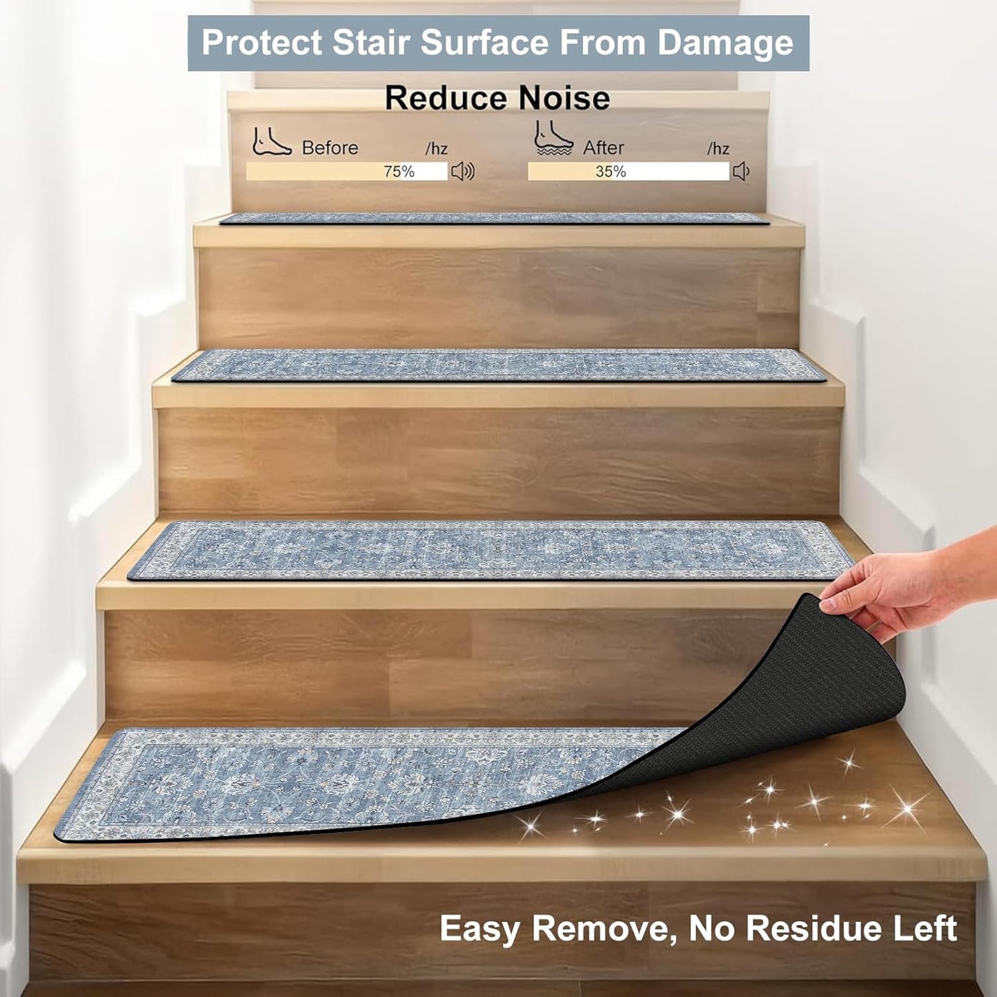 OJIA Stair Treads for Wooden Steps Indoor Washable Stair Carpet Non-Slip 15PCS 30"x8" Rubber Backing Stair Mats Stair Runners for Kids, Elders and Dogs, Staircase Step Treads Stair Covers