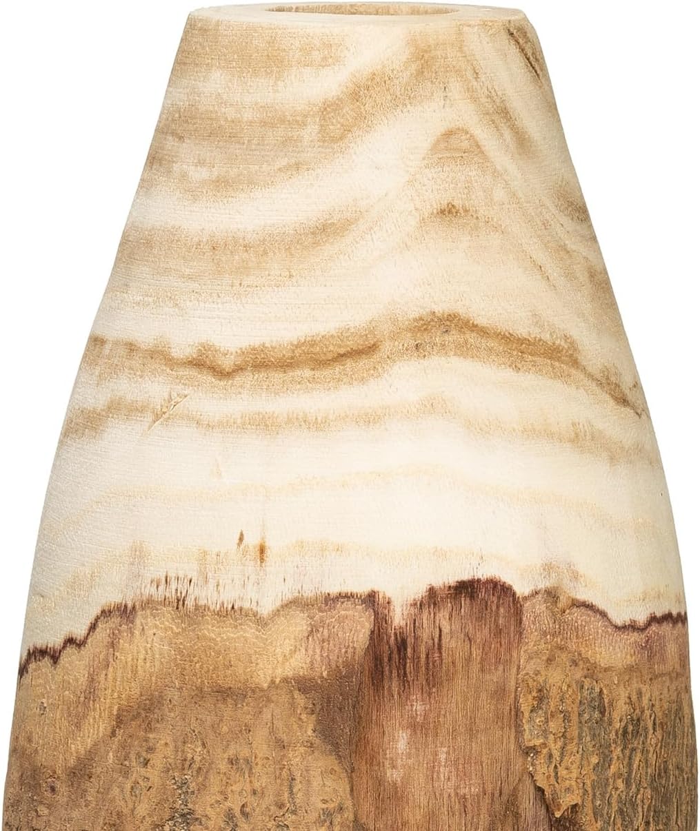 Creative Co-Op 12.5" H Carved Paulownia Wood Vase with Live Edge (Each one Will Vary)