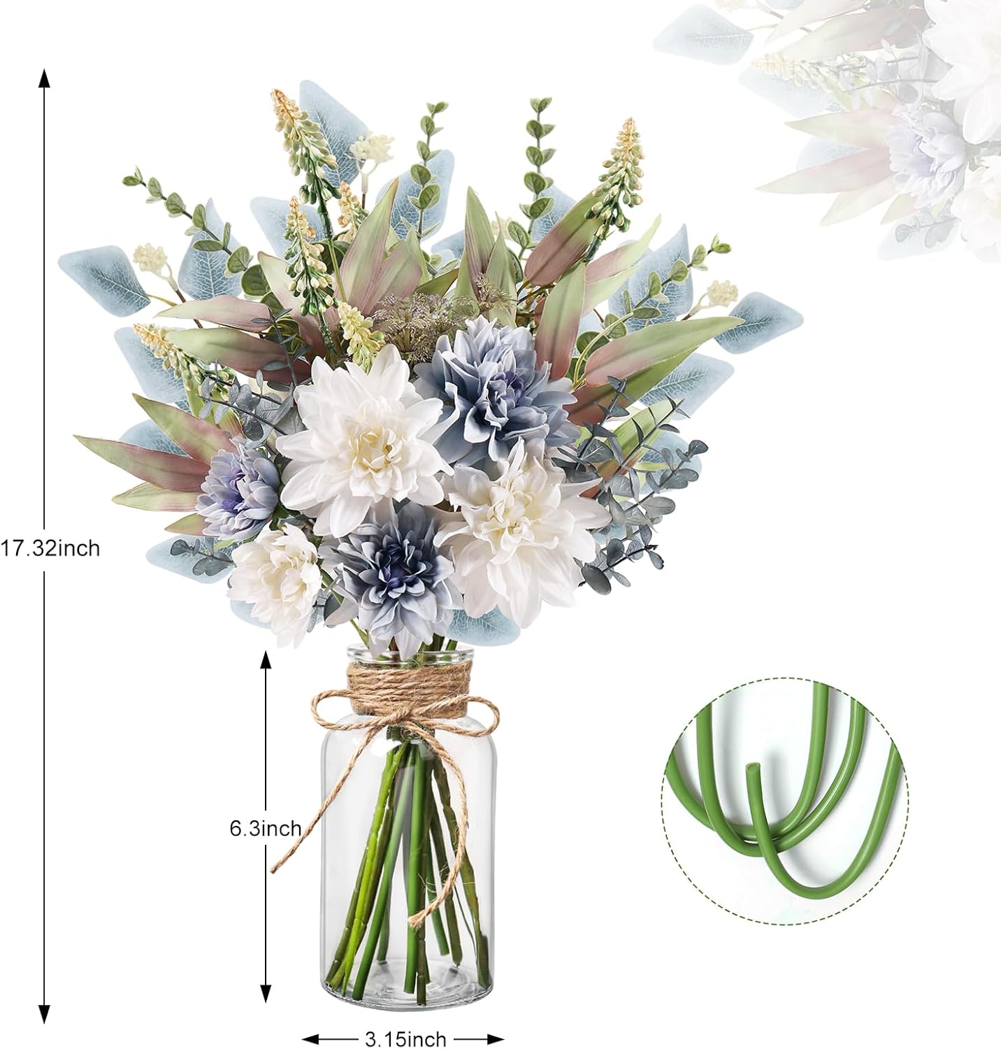 Fake Flowers in Vase Artificial Flowers Coffee Table Decor, Faux Flowers in Vase, Flower Arrangements Artificial Plants Silk Flowers for Home Decor Indoor Centerpiece Table Decorations (Blue White)