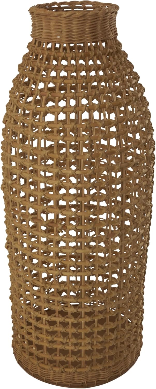 Deco 79 Rattan Handmade Decorative Vase Woven Centerpiece Vase with Open Framed Grid Design, Vase for Home Decoration 12" x 12" x 30", Brown