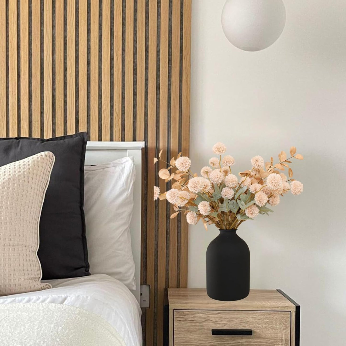 Artificial Silk Flowers Beige 10 Stems + Eucalyptus, Faux Flowers For Vase, Fake Mums Long Stem, Tan Nude Cream Neutral Floral, Chrysanthemum Pom Pom Floral Arrangements, Mini Faux Mums Flower Bulk