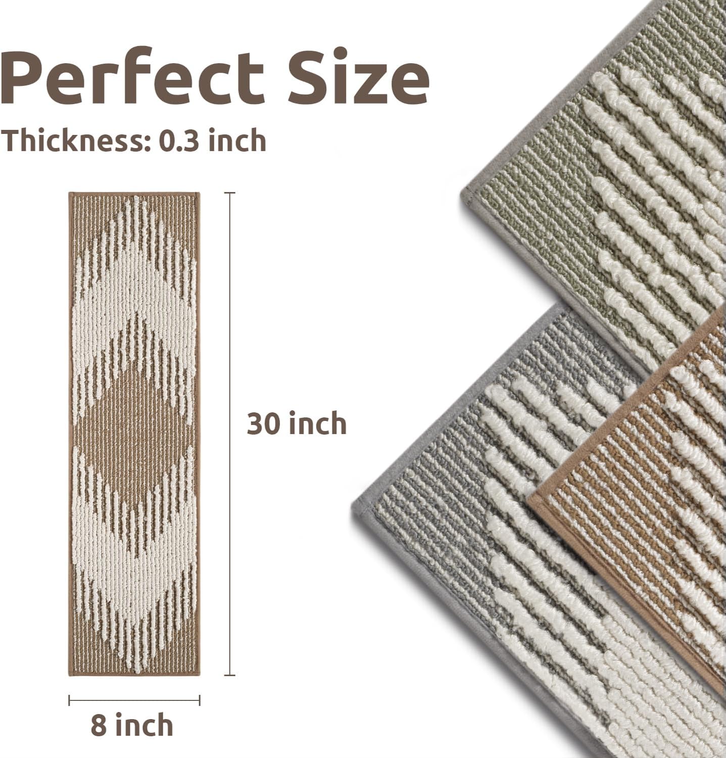 PADOOR 15PC Stair-Treads Non Slip, 3D Peel and Stick Stair Treads for Wooden Steps Indoor, Stair-Carpet Treads Washable Reusable Adhesive Stair-Runner Rugs for Kids and Dogs 8"x30" Brown