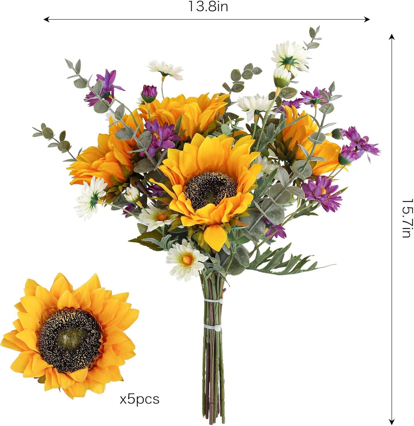 CEWOR Artificial Sunflowers Bouquet Fake Flower Bouquet with Sunflowers for Bridal Bouquets Wedding Centerpieces Decor Party Table Gravesites Fall Floral Arrangements Home Decoration
