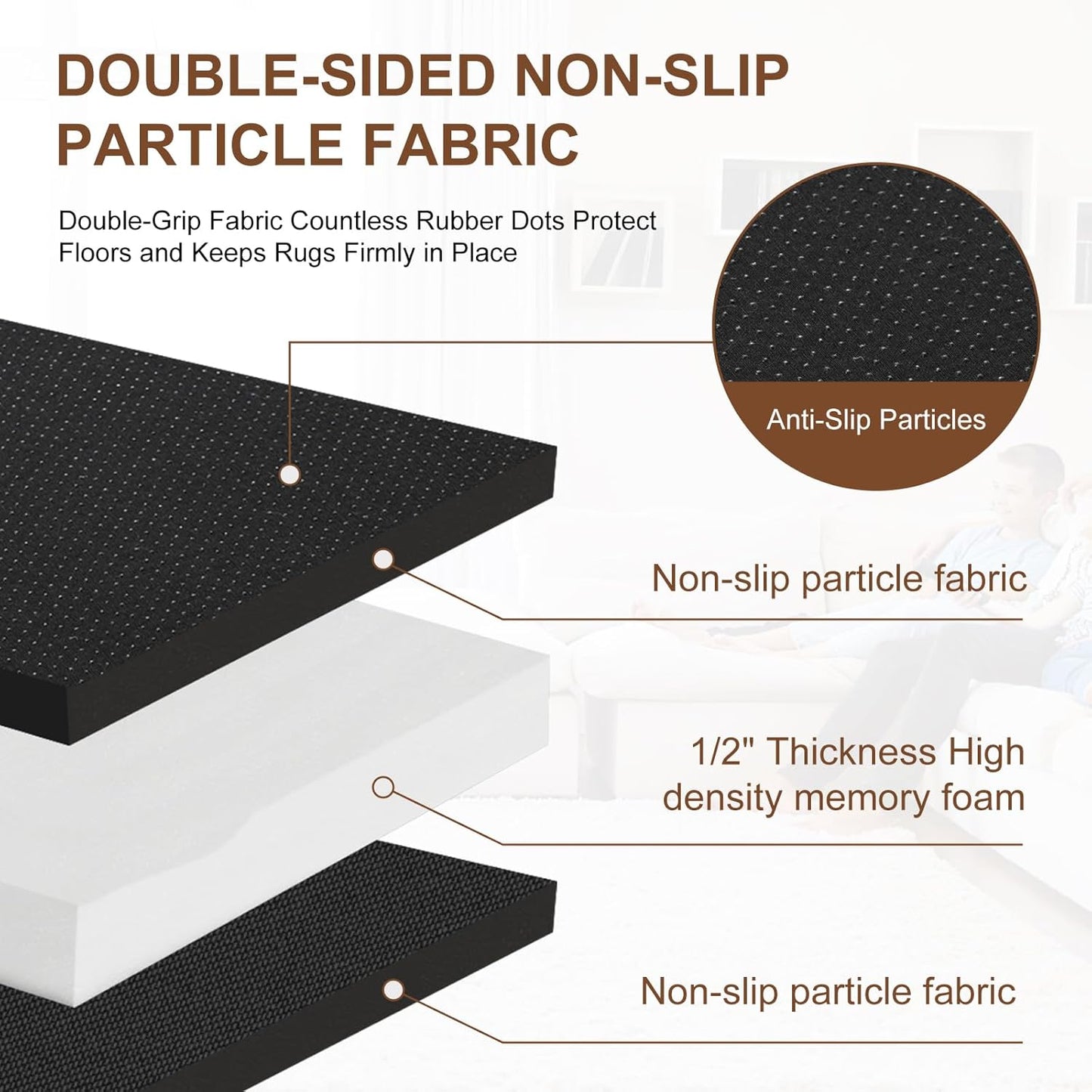 Docred 1/2" Thick Foam Non-Slip Rug Pad,Under Rug Mat, 9x6 Ft Carpet Protector Mats for Under Area Rugs, Cushioned Gripper Pads, Carpet Runners, Hardwood Floors Protection