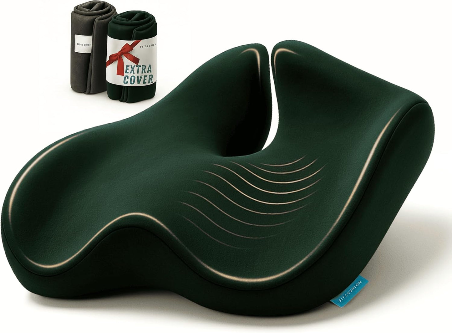 Pressure Relief Seat Cushion for Tailbone Pain - X Large Office Chair Cushion for Back Pain, Coccyx & Sciatica Pain Relief Pillow. Memory Foam Seat Cushions for Office Chairs. Extra Cover (Black)