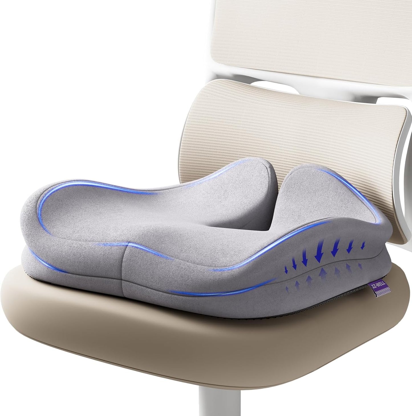 Seat Cushions for Office Chairs - Patented Coccyx Cushion for Tailbone Pain - 21.2" W x 16.5" L Extra Large Memory Foam Seat Cushion with Removable Cover