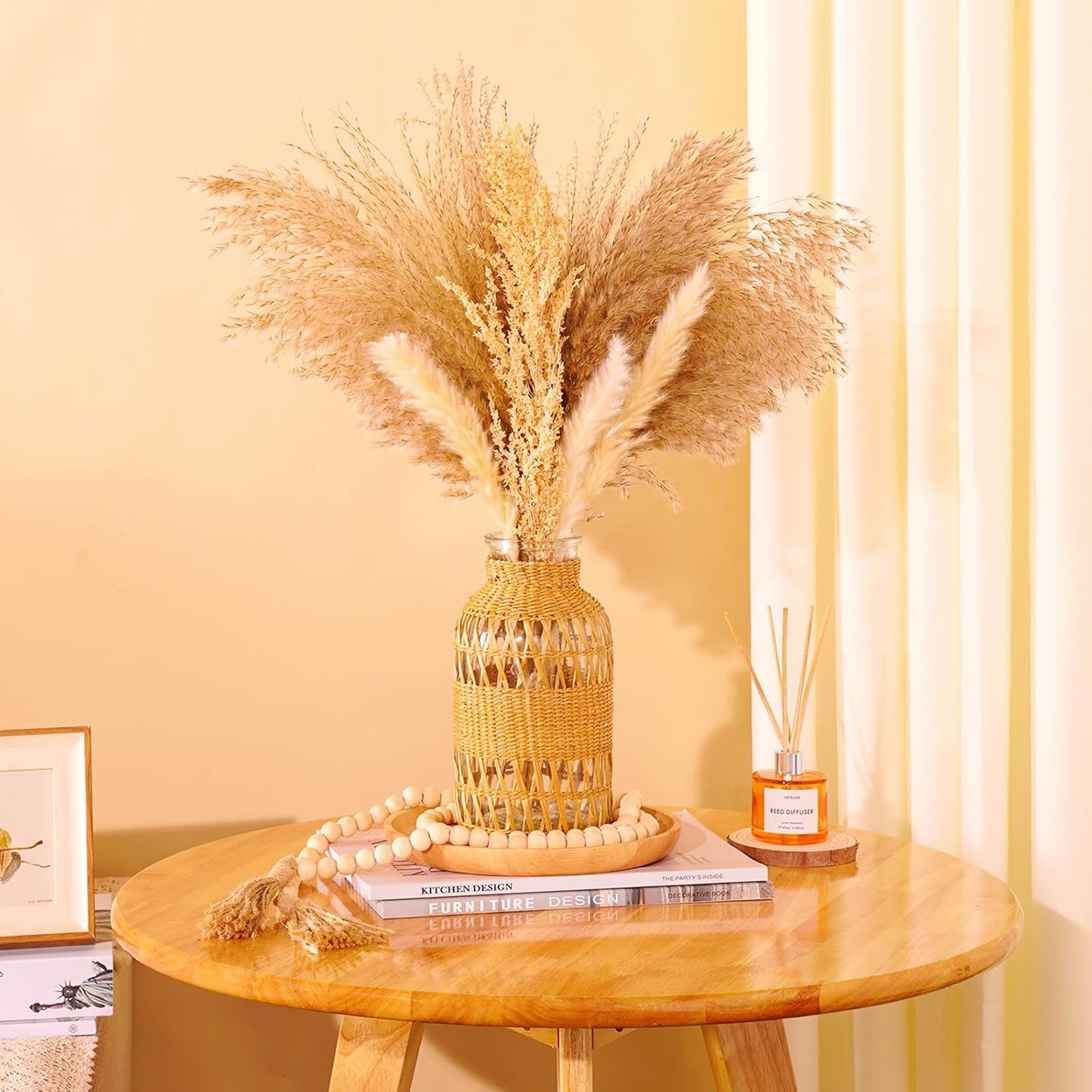 ZENS Wicker Boho Vase Set of 2, Glass Flower Vase with Hand Woven Rattan Cover for Pampas Grass, Artistic Boho Country Vases for Fall Flower Decor, Home Table Centerpiece, Farmhouse Decorative