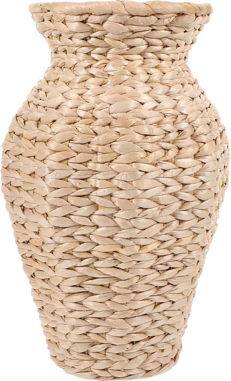 VOSAREA 1pc Woven Grass Flower Vase and Decorative Vase for Dried Flowers Stylish Rattan Design for Home and Wedding Centerpieces