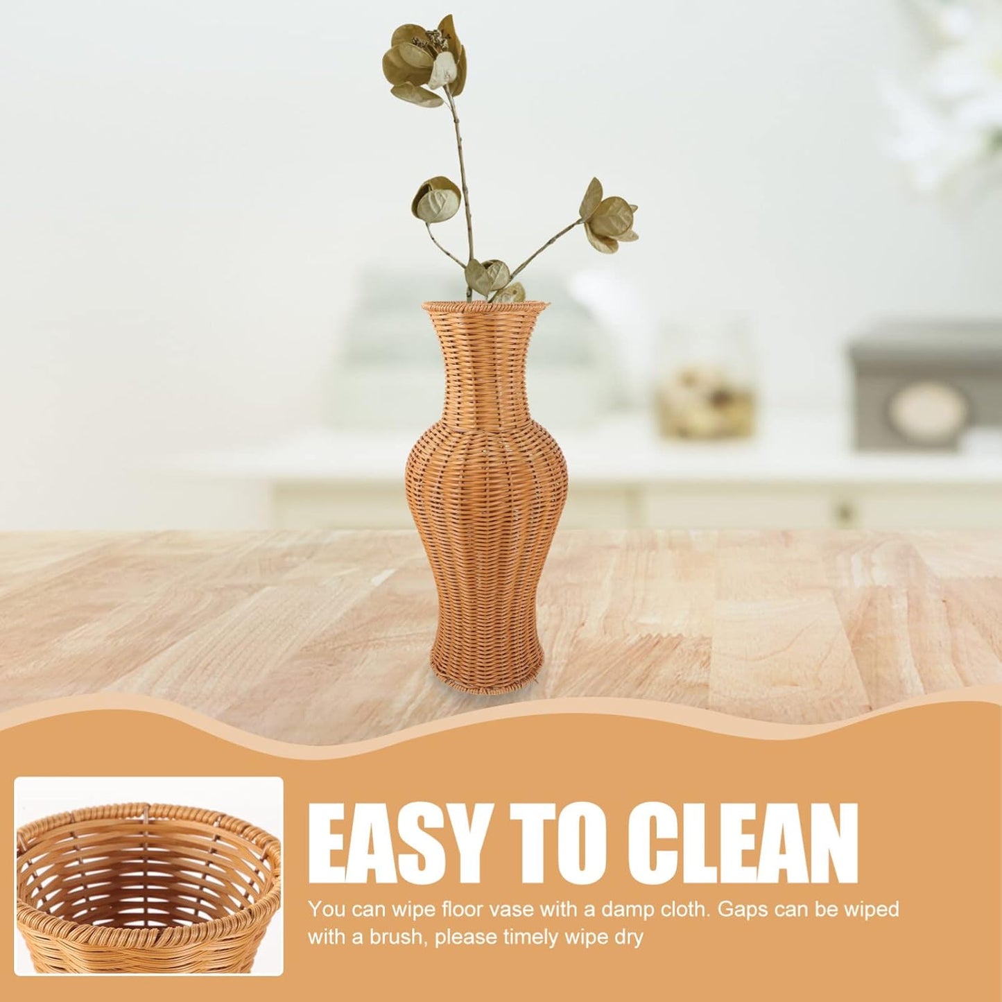 Rattan Woven Flower Vase - Elegant Rattan Vase Home Decor for Dried Flowers - Artificial Wicker Floor Vase for Home Office Decoration, Rustic Boho Design, 45X19cm/17.71X7.48inch