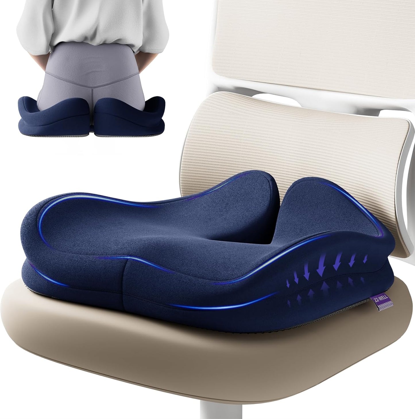 Seat Cushions for Office Chairs - Patented Coccyx Cushion for Tailbone Pain - 21.2" W x 16.5" L Extra Large Memory Foam Seat Cushion with Removable Cover