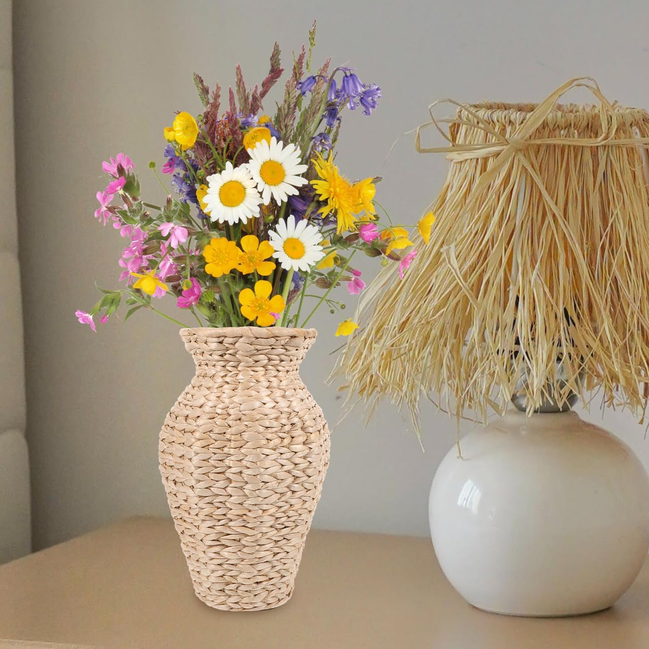 Amosfun Rattan Vase Country Rustic Style Wicker Flower Vase Handmade Woven Basket Tall Plant Container for Home Decor Farmhouse Floral Arrangements, 28.00X17.50X17.50CM, 3CRP17CJMEI3294XI9Z