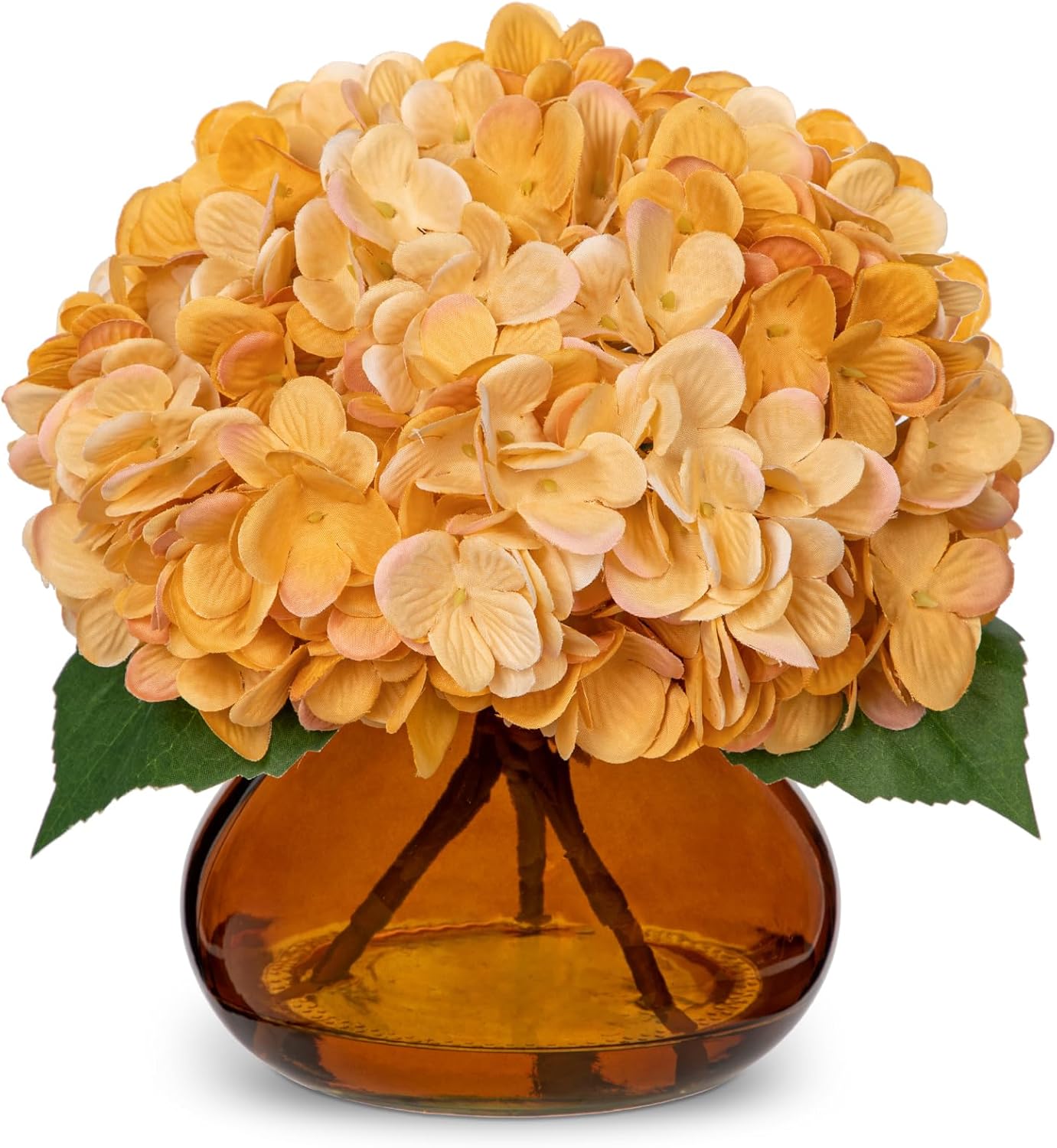 Hollyone Hydrangea Artificial Flowers with Vase White Silk Fake Flowers Arrangements in Glass Vase with Faux Water for Home Bathroom Office Table Centerpiece Shelf Decorations