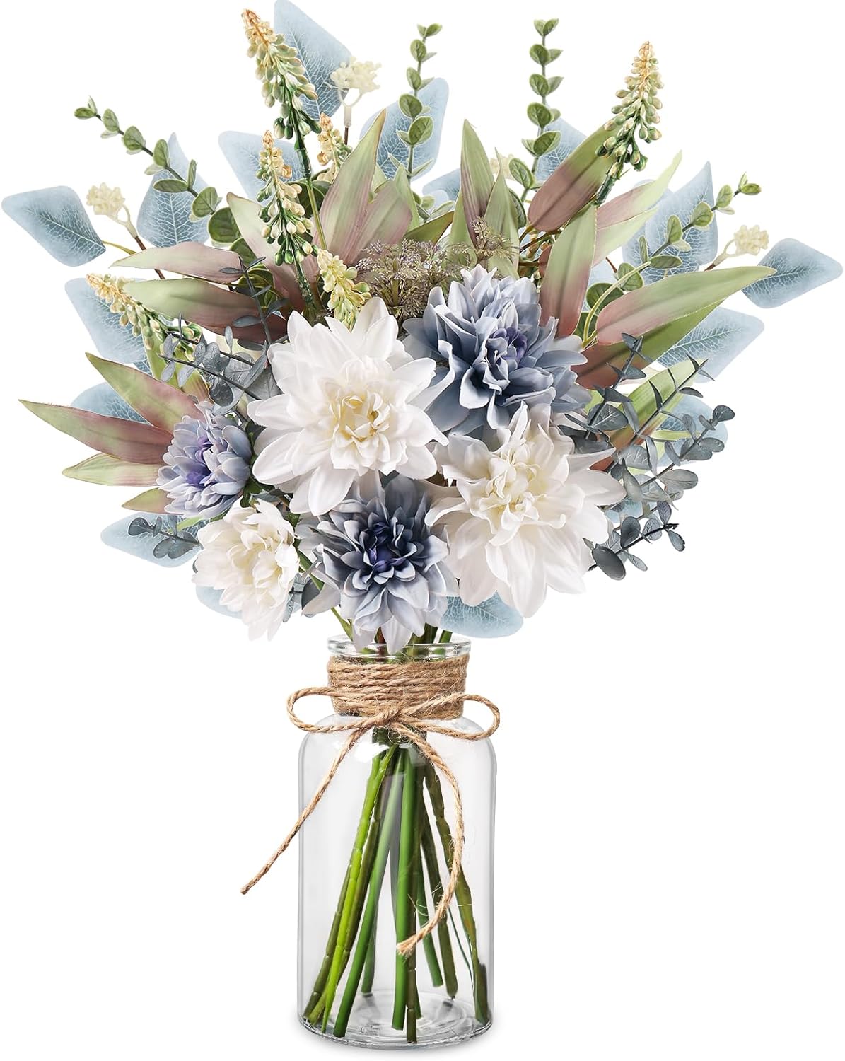 Fake Flowers in Vase Artificial Flowers Coffee Table Decor, Faux Flowers in Vase, Flower Arrangements Artificial Plants Silk Flowers for Home Decor Indoor Centerpiece Table Decorations (Blue White)
