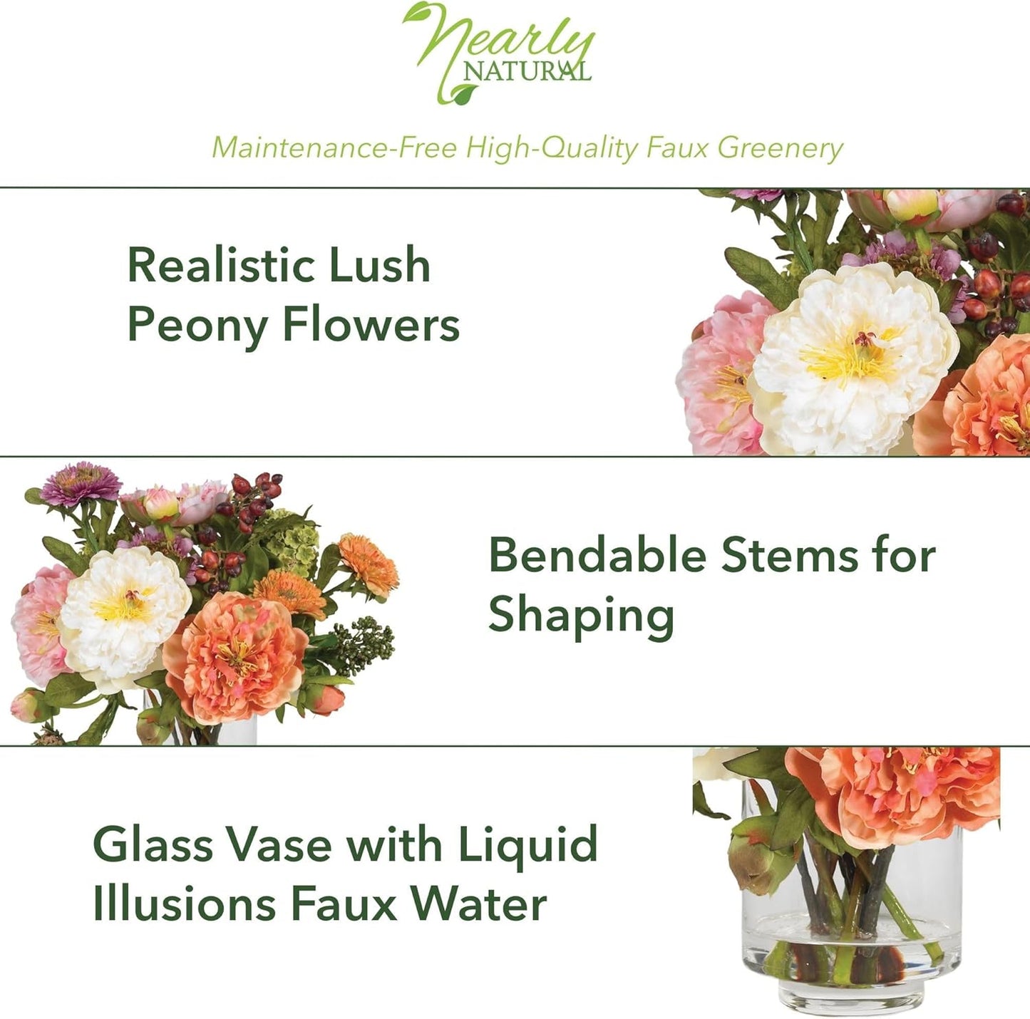 Nearly Natural 4689 Mini Peony Silk Arrangement,Assorted 10 x 10 x 10