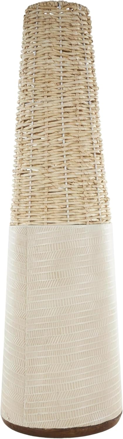 Deco 79 Rattan Geometric Handmade Decorative Vase Woven Centerpiece Vase with Beige Metal Base and Abstract Linear Markings, Vase for Home Decoration 8" x 8" x 26", Light Brown