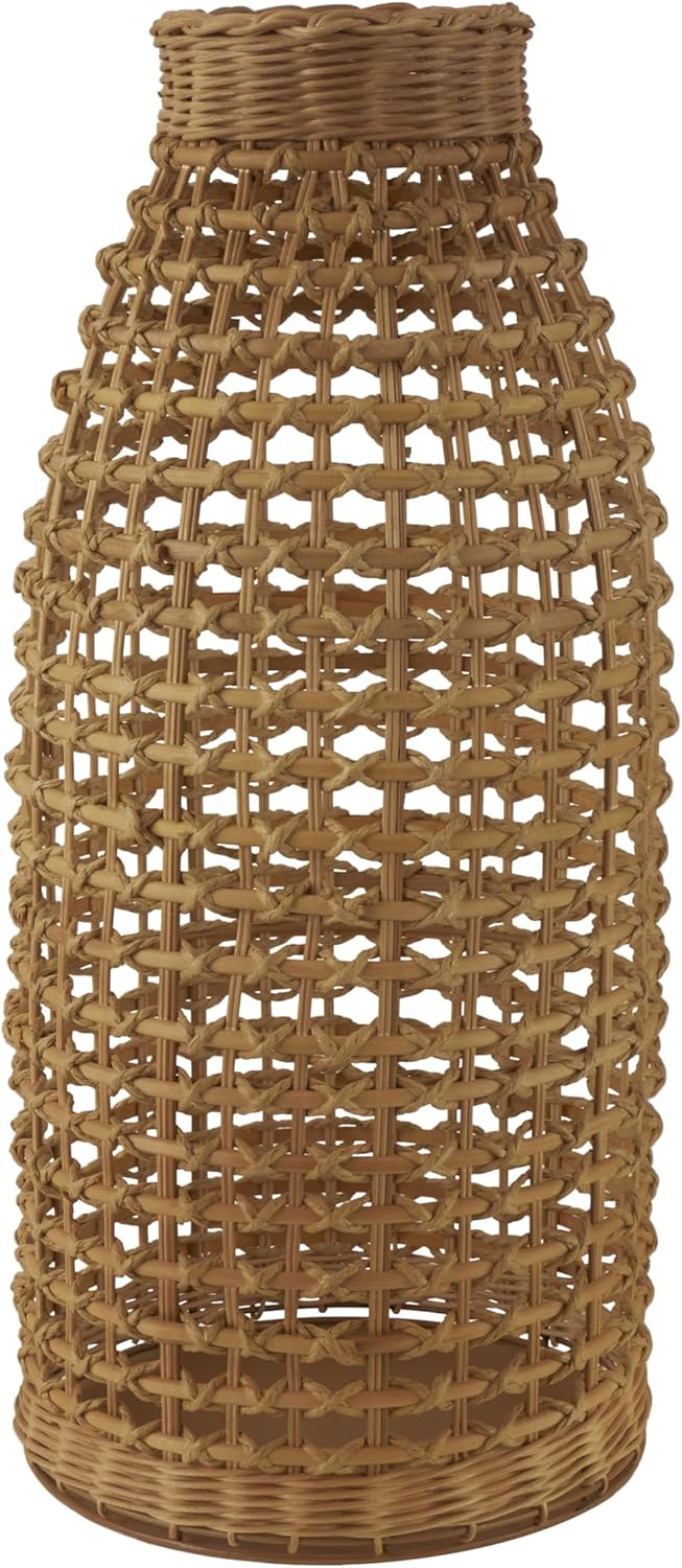 Deco 79 Rattan Handmade Decorative Vase Woven Centerpiece Vase with Open Framed Grid Design, Vase for Home Decoration 11" x 11" x 25", Brown