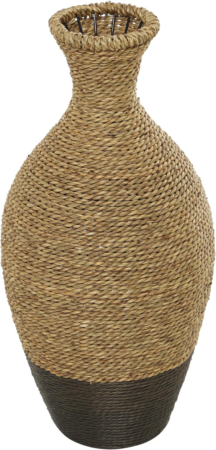 Deco 79 Seagrass Handmade Decorative Vase Tall Woven Floor Centerpiece Vase, Vase for Home Decoration 11" x 11" x 33", Brown
