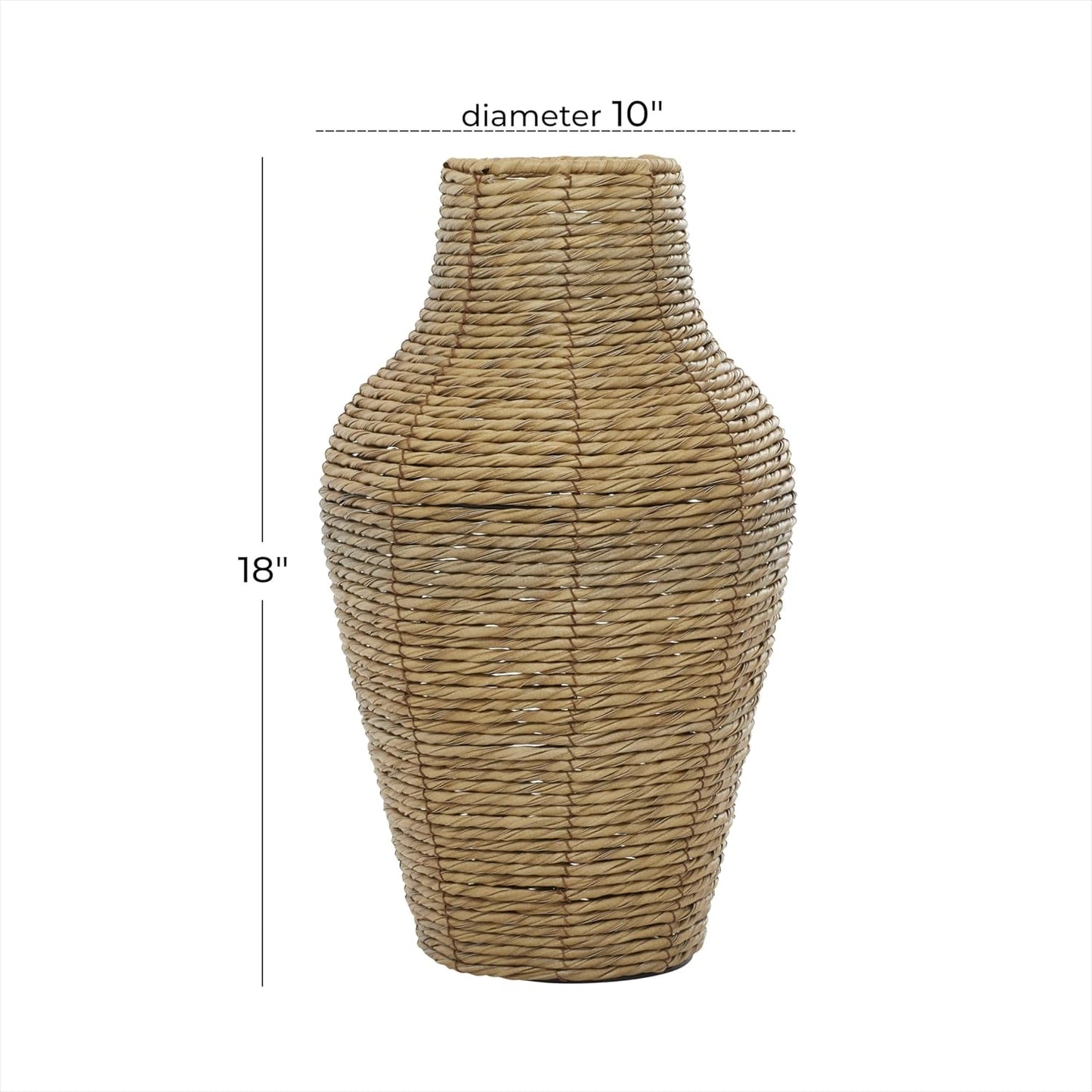 Deco 79 Faux Seagrass Handmade Decorative Vase Tall Woven Floor Centerpiece Vase, Vase for Home Decoration 10" x 10" x 18", Brown