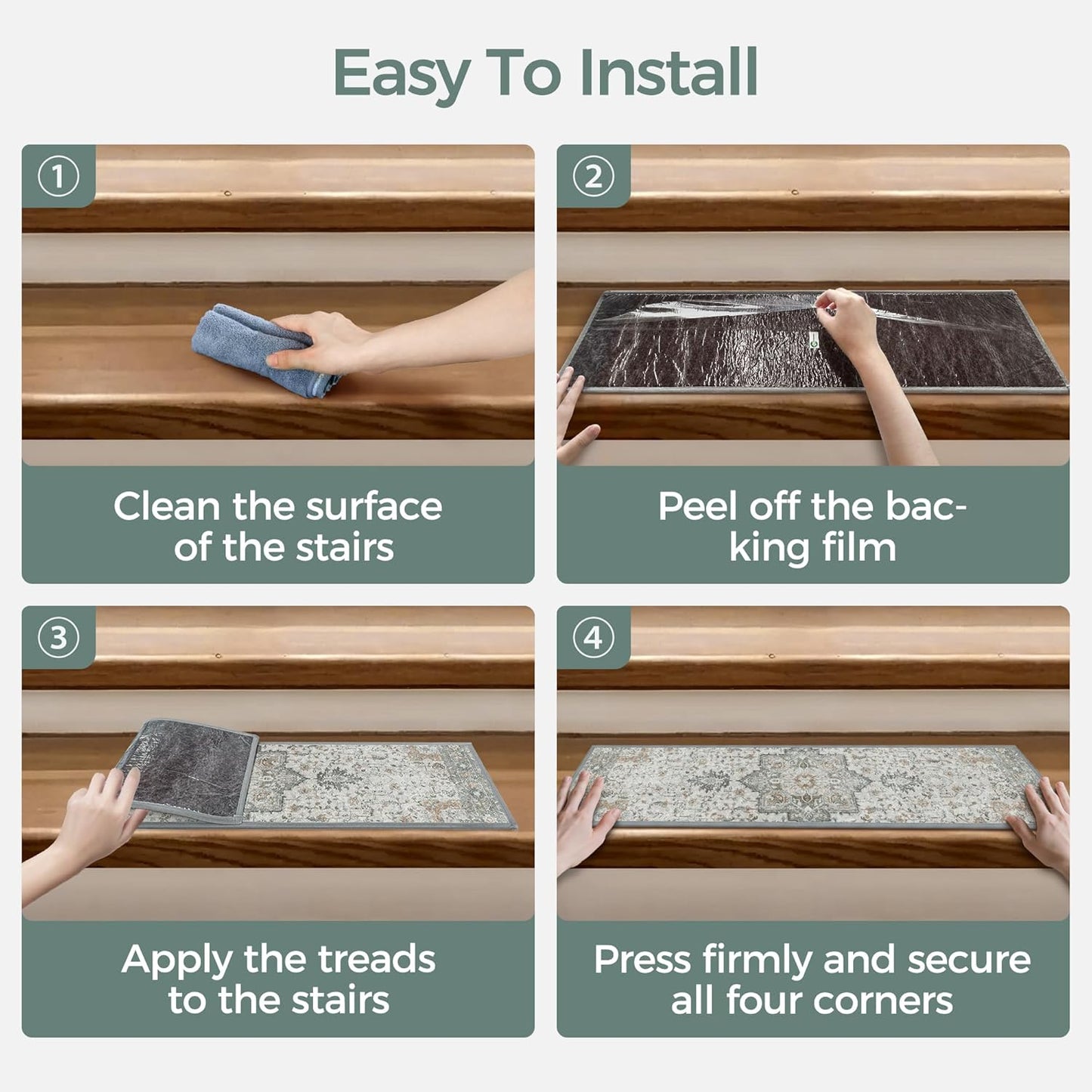 Non Slip Stair Treads for Wooden Steps 15PCS - 8"x30" Indoor Safety Carpet, Edging Mats with TPE Adhesive Backing, Pet and Elderly Friendly Stair Rugs (Taupe)