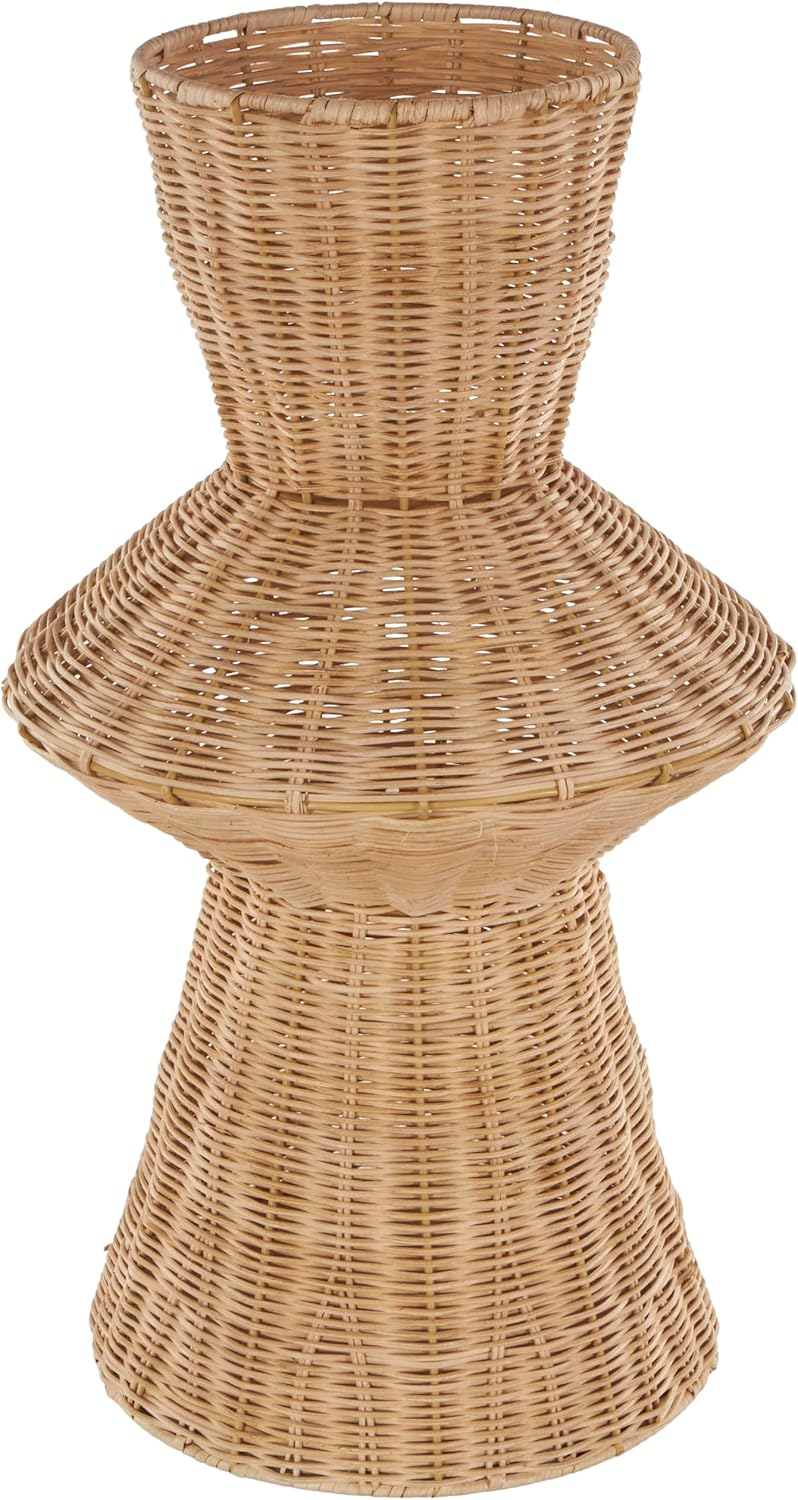 Deco 79 Rattan Handmade Decorative Vase Woven Fluted Hourglass Centerpiece Vase, Vase for Home Decoration 9" x 9" x 16", Brown