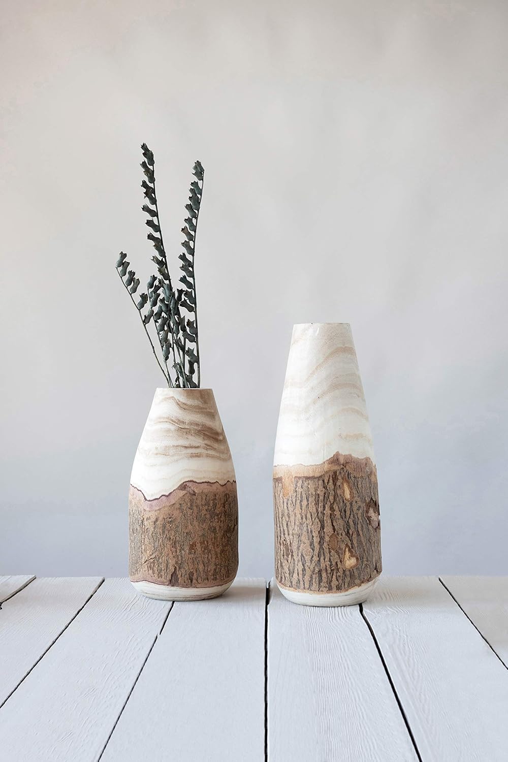 Creative Co-Op 12.5" H Carved Paulownia Wood Vase with Live Edge (Each one Will Vary)