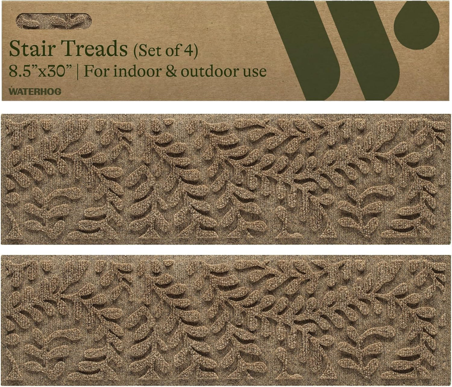 Bungalow Flooring Waterhog Stair Treads (Set of 4) – 8 1/2 x 30 Inches, Durable, Non Slip, Water-Trapping, Indoor/Outdoor Floor Covering, Boxwood Collection – Made in USA, Charcoal