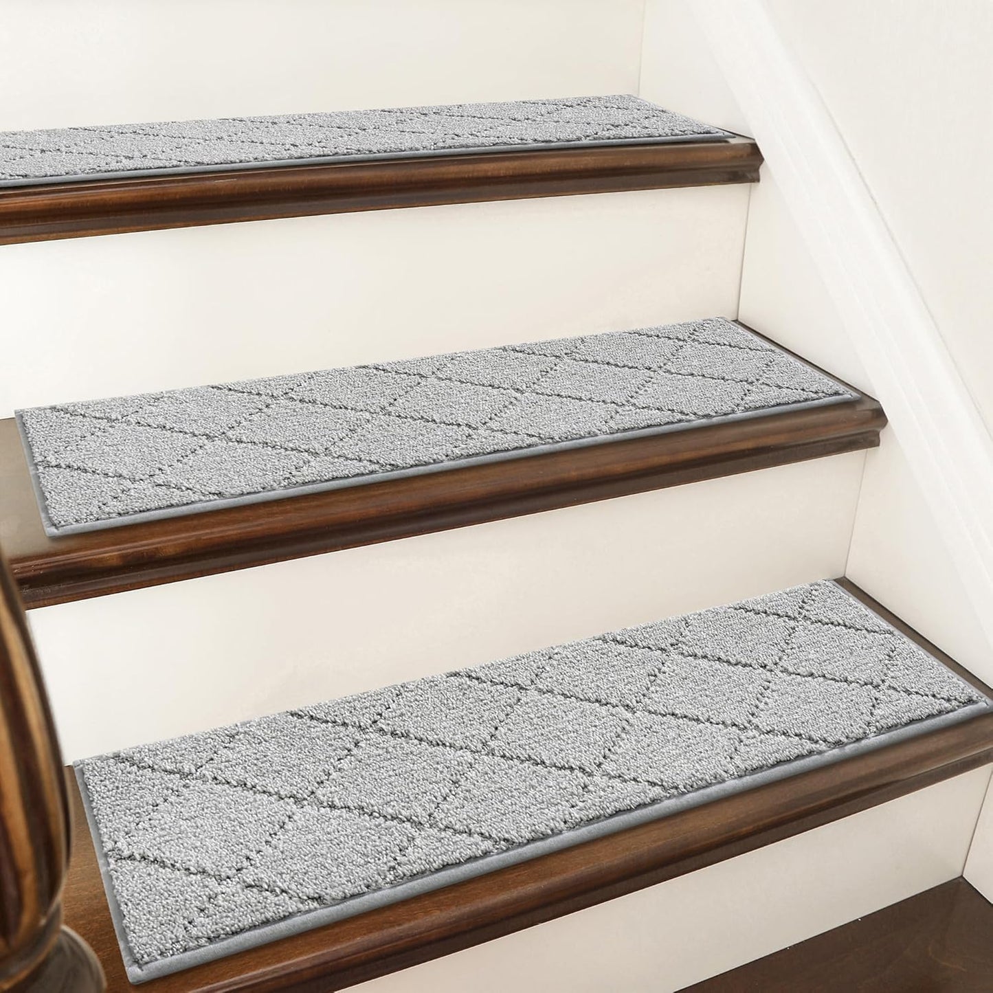 COSY HOMEER Edging Stair Treads Non-Slip Carpet Mat 28inX9in Indoor Stair Runners for Wooden Steps, Edging Stair Rugs for Kids and Dogs, 100% Polyester TPE Backing (15pc, Brown)