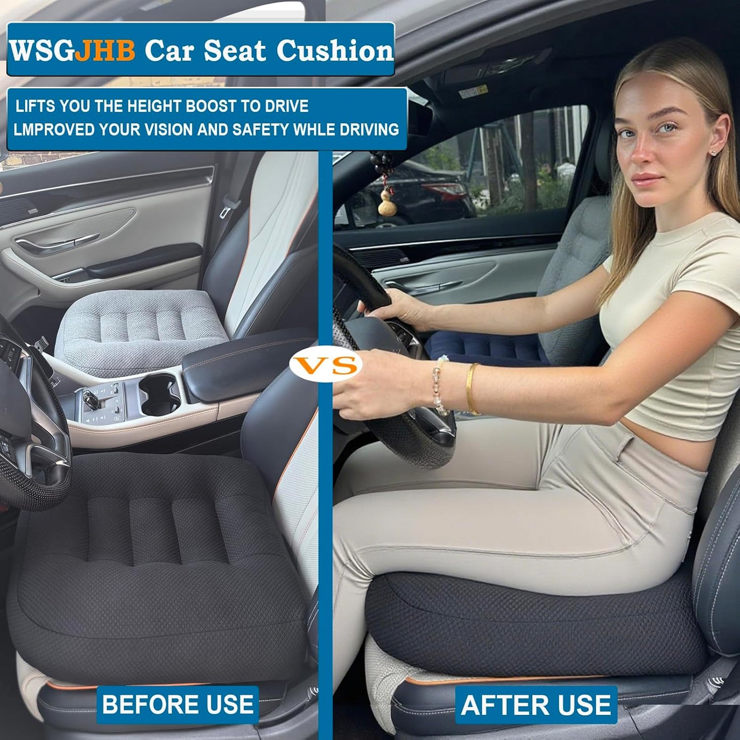 WSGJHB Large Seat Cushion, Extra Thick Booster Seat Cushions for Office Chairs Long Sitting Office Workers, Car Drivers, Relieves Back Pain, Breathable, Anti-Slip, 20x20x6 inchs, Black