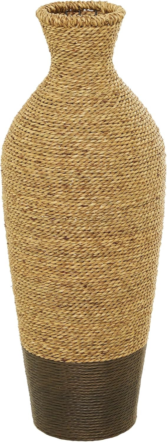 Deco 79 Seagrass Handmade Decorative Vase Tall Woven Floor Centerpiece Vase, Vase for Home Decoration 11" x 11" x 33", Brown