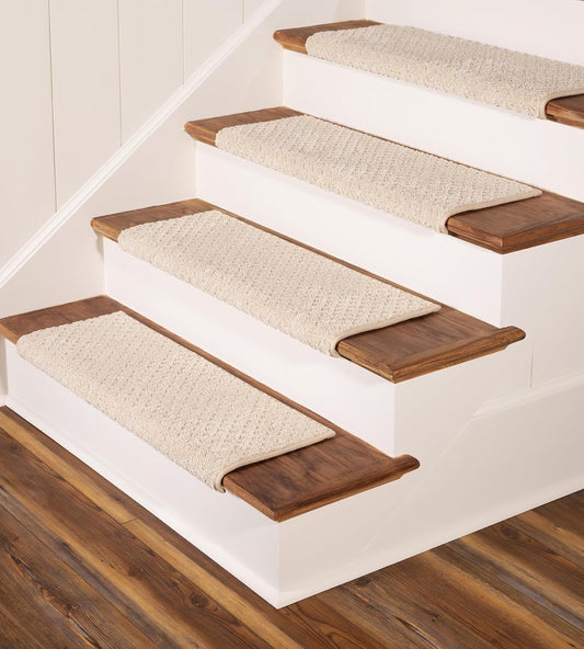 Oak Valley Designs™ Rounded Bullnose Carpet Stair Treads - Anti Slip Indoor Stair Mats for Wooden Stairs, Style: Bayside Charm, Crystal Canyon 27" W X 9.75" D (Set of 4)