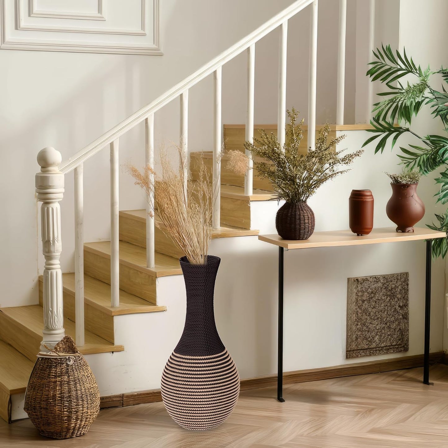 Rattan Woven Flower Vase,High Rattan Floor Vase Flower,Country Rustic Flower Vase Containers Farmhouse Home Decor Table Centerpieces Aesthetic