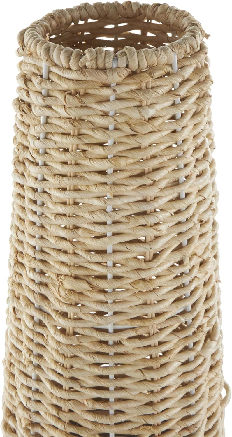 Deco 79 Rattan Geometric Handmade Decorative Vase Woven Centerpiece Vase with Beige Metal Base and Abstract Linear Markings, Vase for Home Decoration 8" x 8" x 26", Light Brown