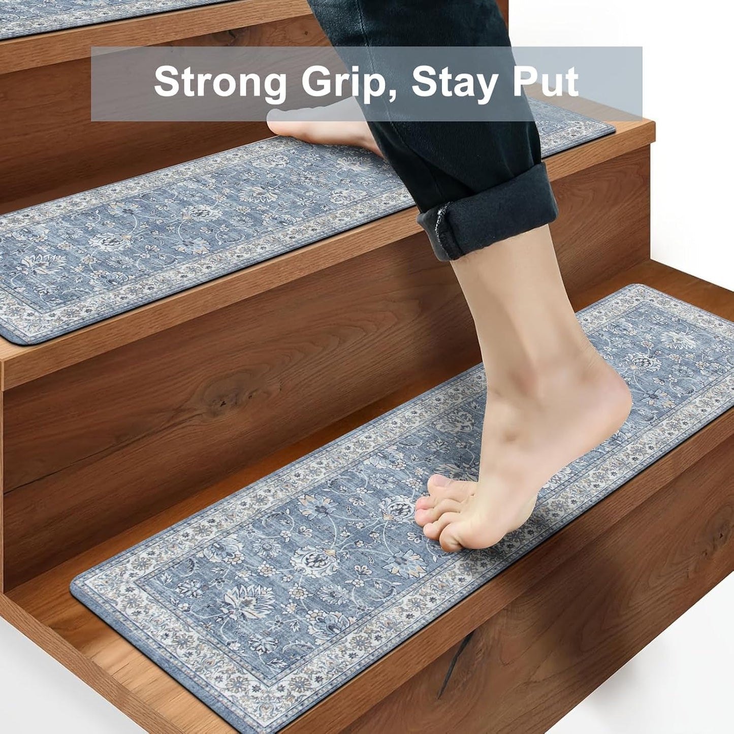 OJIA Stair Treads for Wooden Steps Indoor Washable Stair Carpet Non-Slip 15PCS 30"x8" Rubber Backing Stair Mats Stair Runners for Kids, Elders and Dogs, Staircase Step Treads Stair Covers