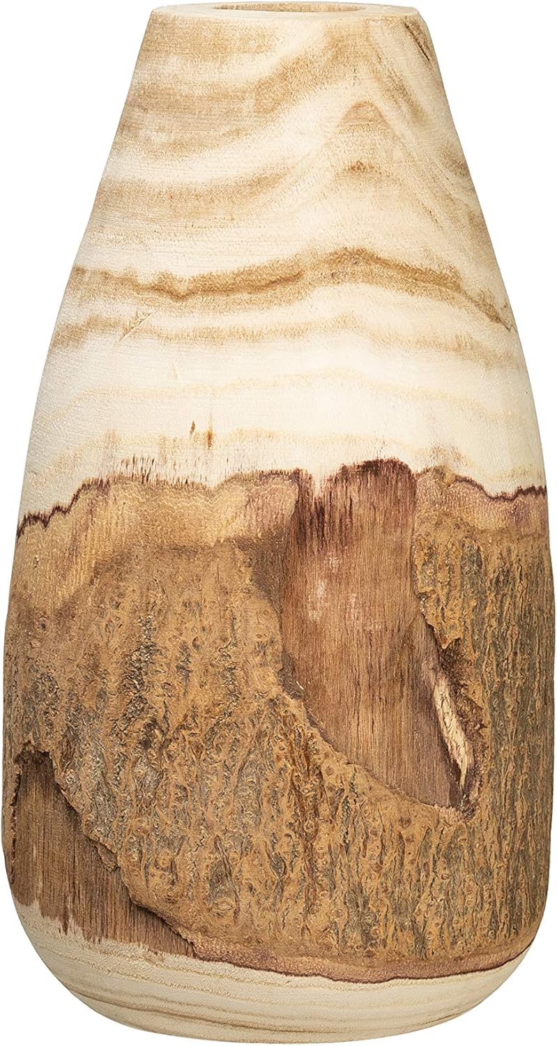 Creative Co-Op 12.5" H Carved Paulownia Wood Vase with Live Edge (Each one Will Vary)