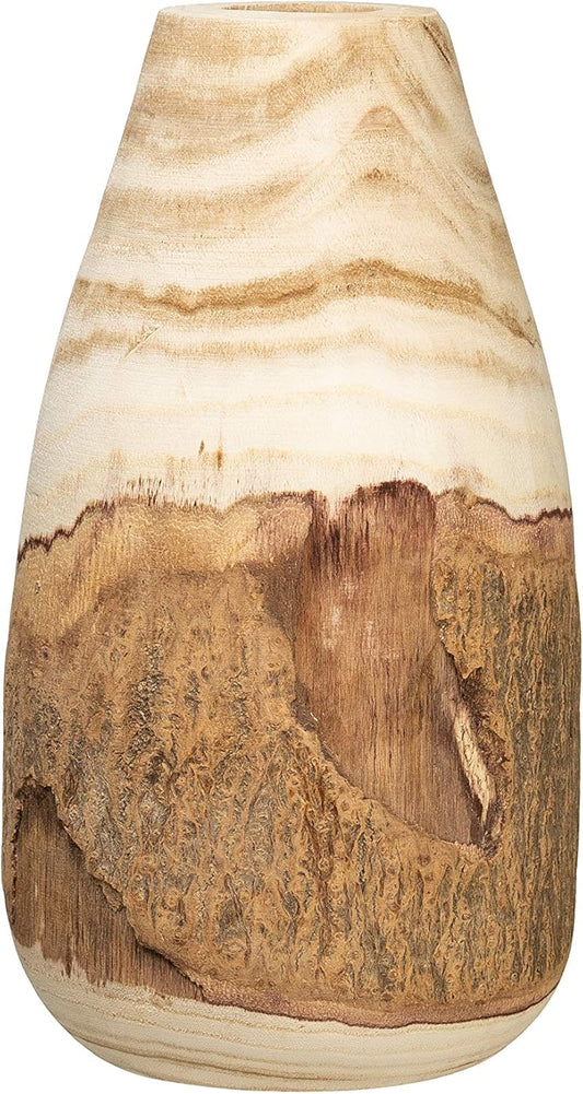 Creative Co-Op 12.5" H Carved Paulownia Wood Vase with Live Edge (Each one Will Vary)