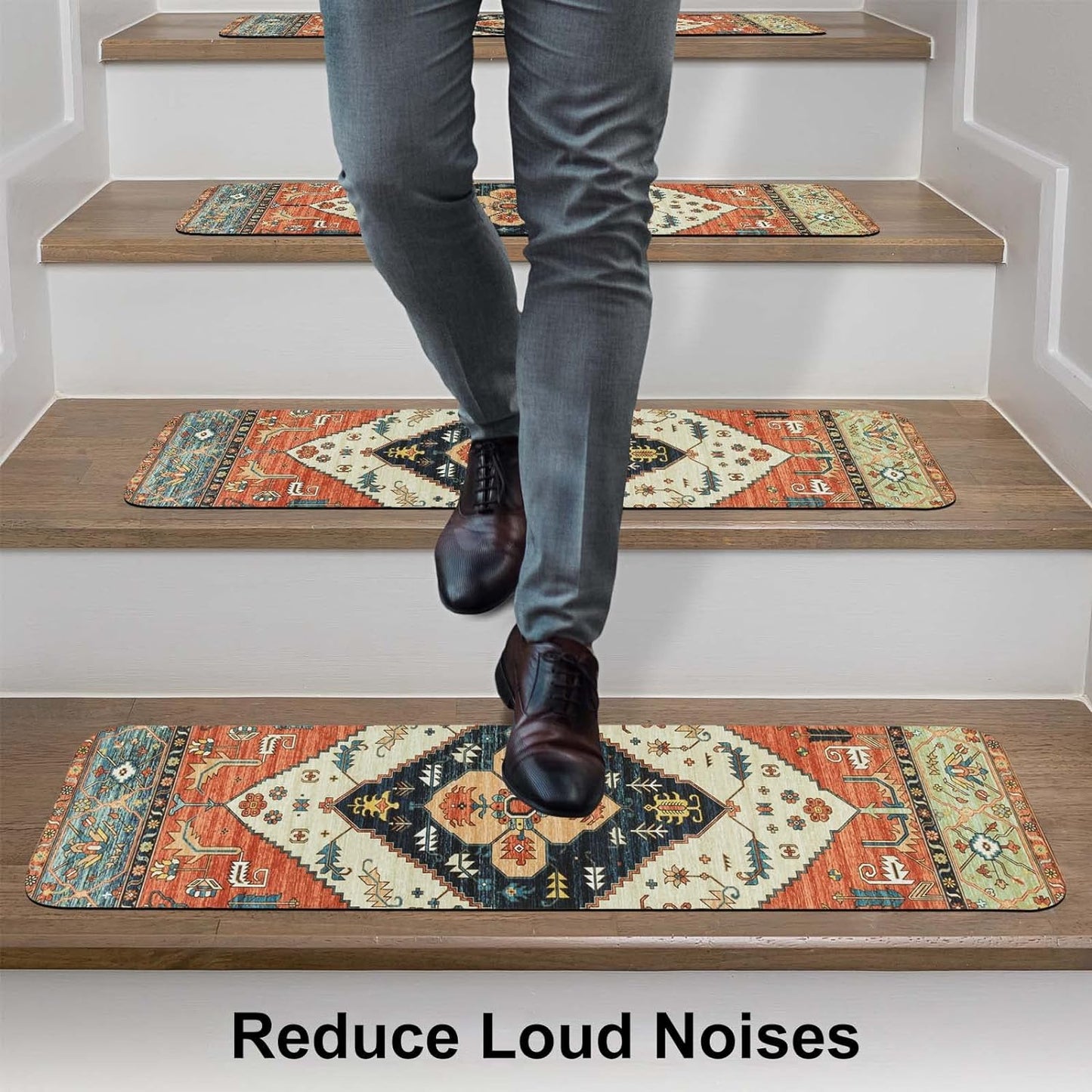 OJIA Non-Slip Carpet Stair Treads for Wooden Steps Set of 15, 30''X8'' Indoor Runner Resistant Rugs Rubber Safety Mats for Dogs, Kids & Elders, Stairway Grip