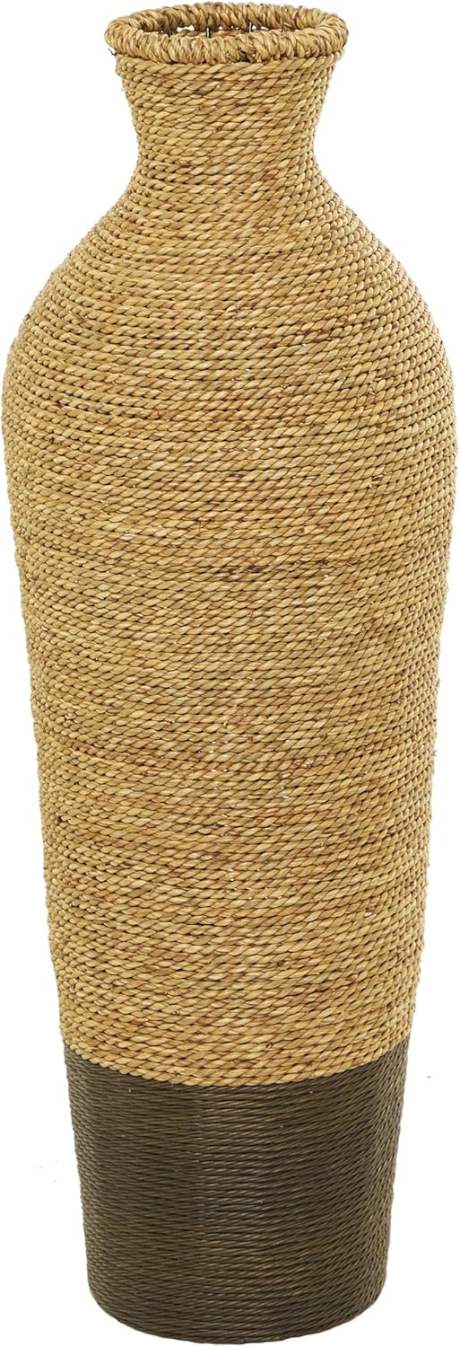 Deco 79 Seagrass Handmade Decorative Vase Tall Woven Floor Centerpiece Vase, Vase for Home Decoration 11" x 11" x 33", Brown