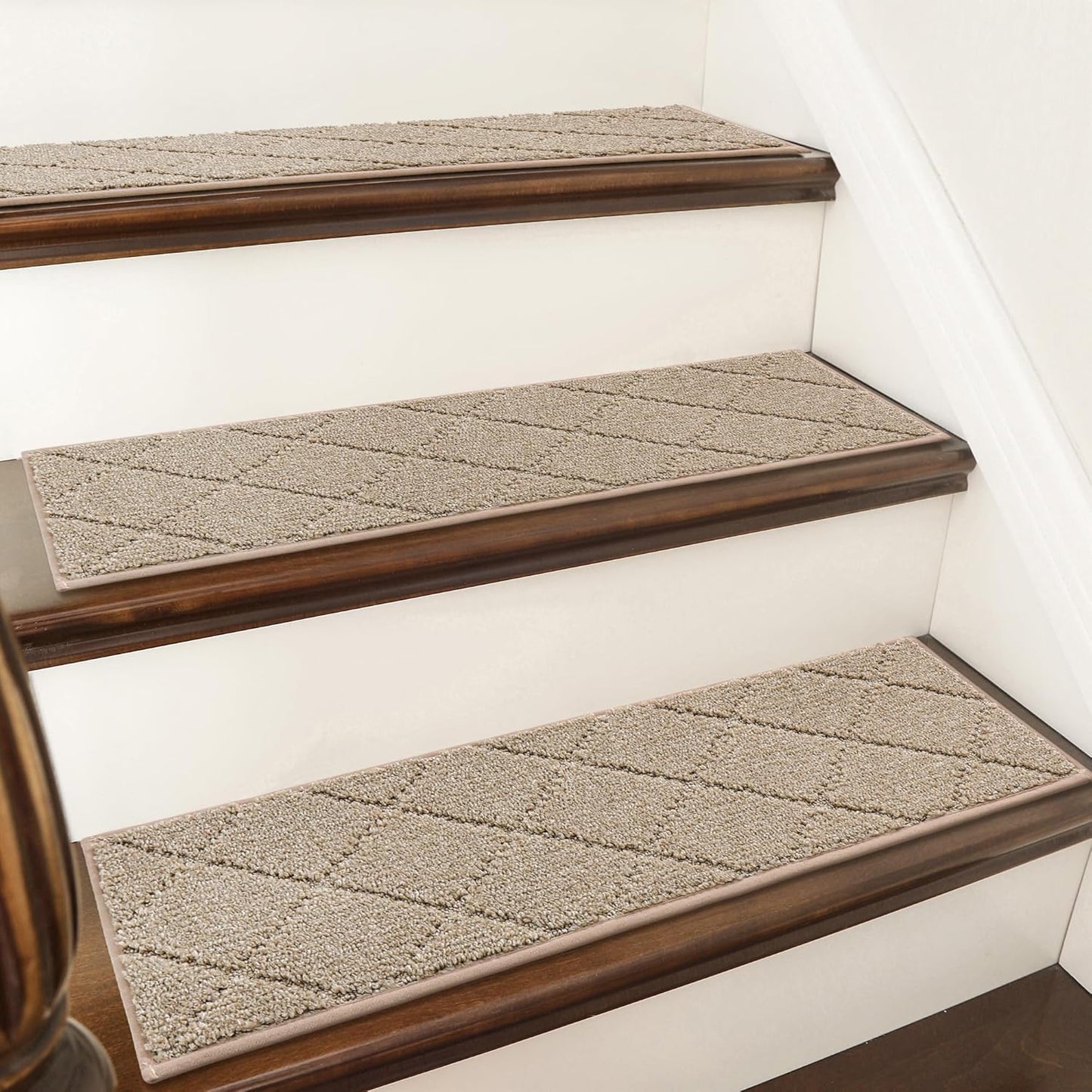 COSY HOMEER Edging Stair Treads Non-Slip Carpet Mat 28inX9in Indoor Stair Runners for Wooden Steps, Edging Stair Rugs for Kids and Dogs, 100% Polyester TPE Backing (15pc, Brown)