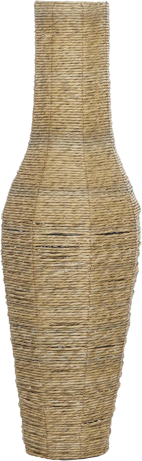 Deco 79 Faux Seagrass Handmade Decorative Vase Tall Woven Floor Centerpiece Vase, Vase for Home Decoration 10" x 10" x 18", Brown